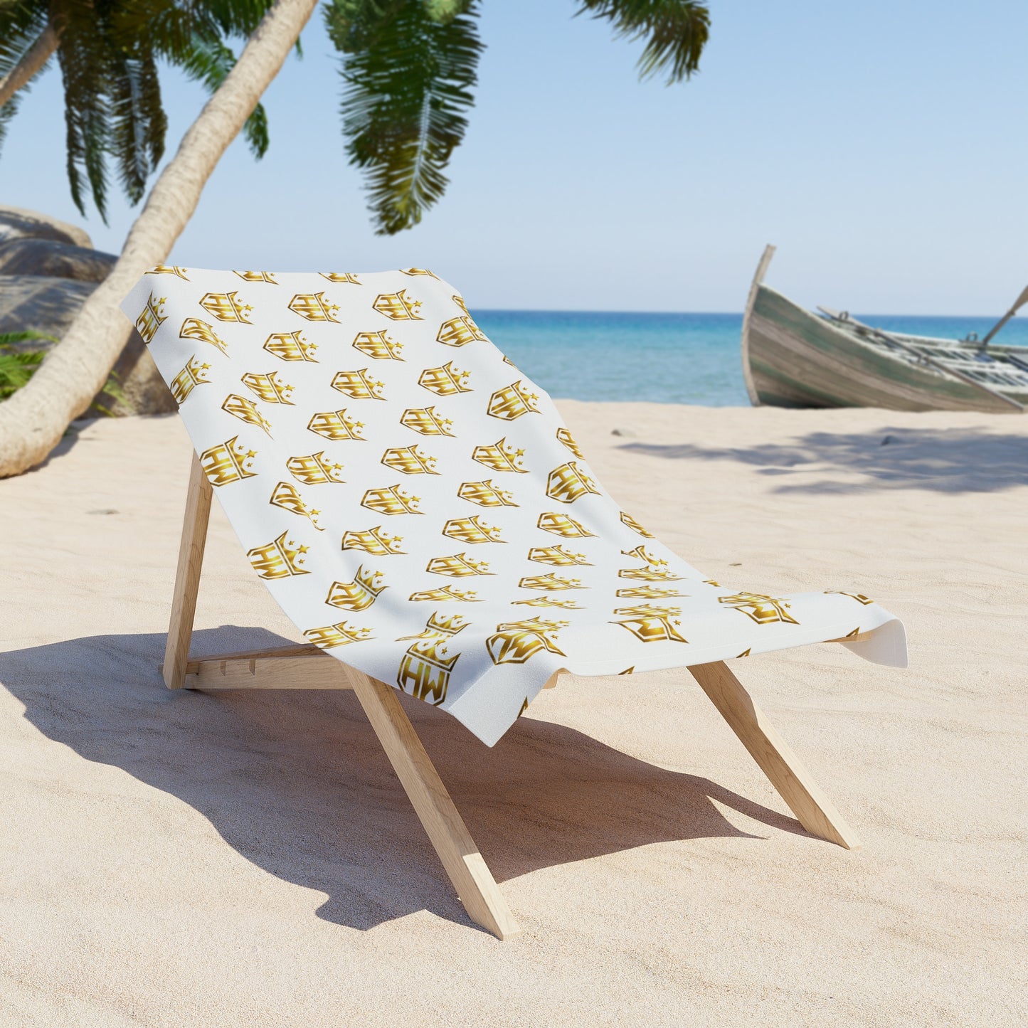 Crown Pattern Beach Towel — Gold Crown Repeat Design